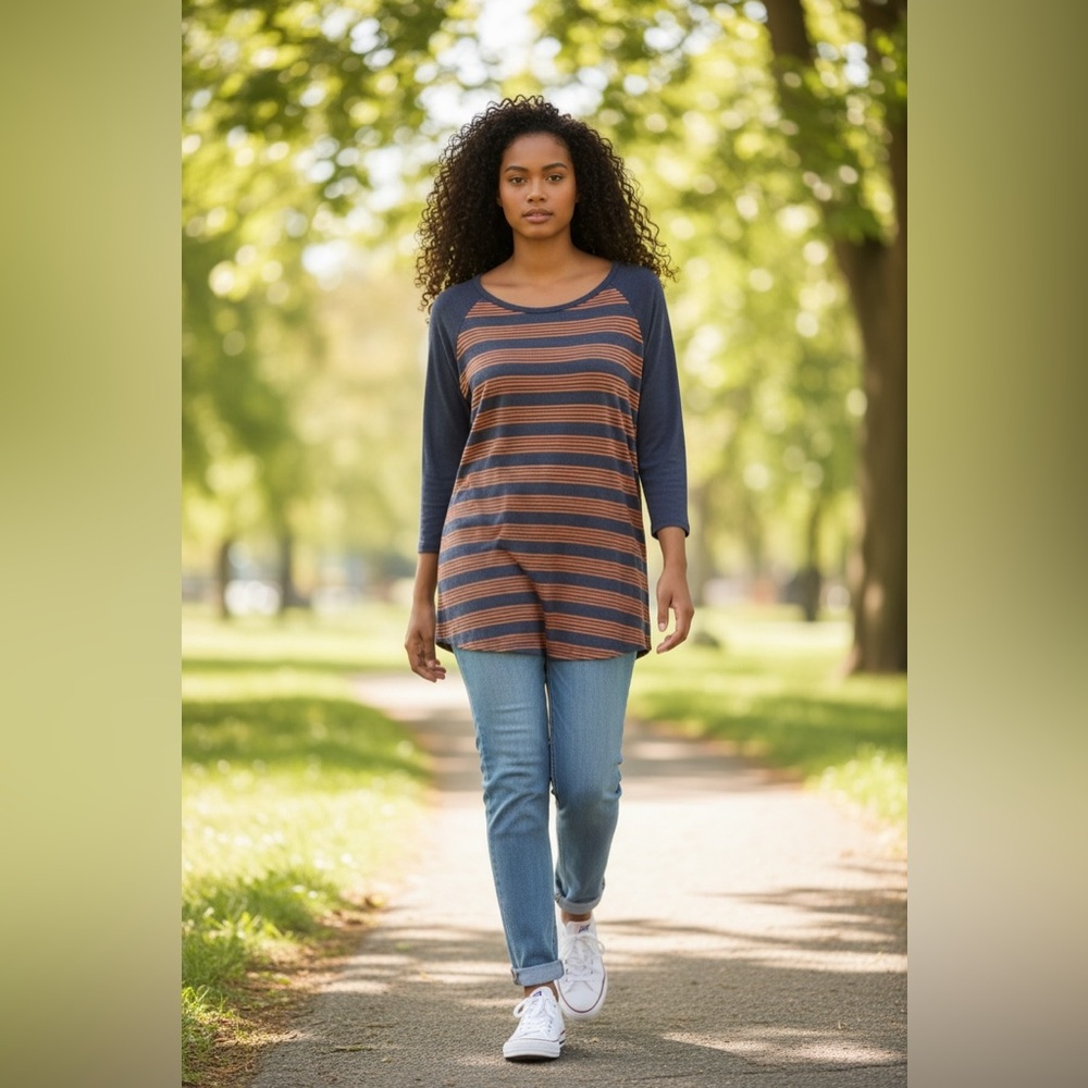 LuLaRoe Blue and Orange Relaxed Long Sleeve Tee